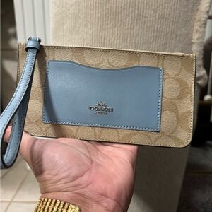 Coach Tan and Light Blue Wristlet